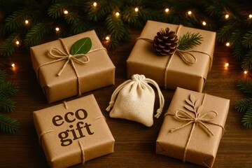 A brown box with a tag on it and a pine cone on top