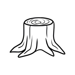 Old Tree Stump with Roots Black and White Line Art Icon
