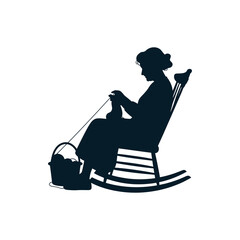 Grandmother knitting in rocking chair