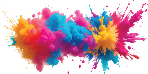 Colorful powder explosion vibrant splash of holi colors isolated on white background for festive designs