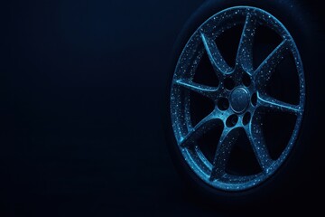 A wheel with a blue and silver paint job