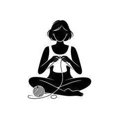 Woman knitting in a cozy seated pose