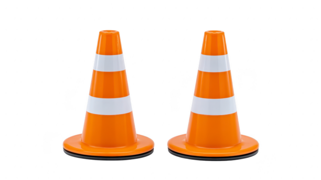Orange traffic cone safety cone road cone plastic warning construction hazard striped reflective equipment isolated