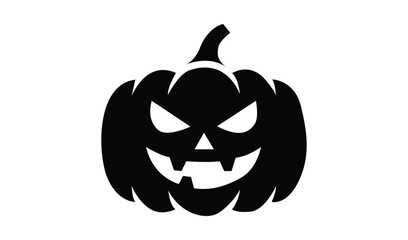 Black silhouette of a scary jack o lantern pumpkin with a wicked grin