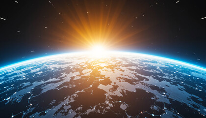 Obraz premium Sunrise over earth seen from space with glowing atmosphere