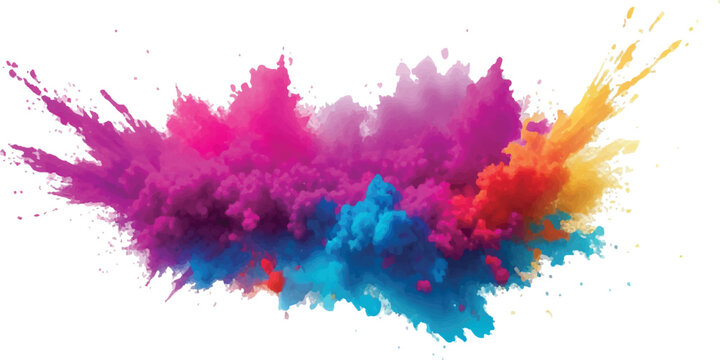 Colorful powder explosion vibrant pigment dust cloud abstract design element for Holi festival or creative backgrounds