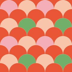 Bold Retro Scallop Pattern in Red, Pink and Green