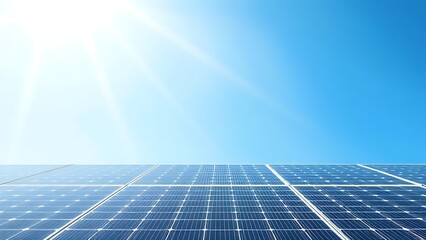 Solar panels under a clear blue sky, representing clean energy and sustainability.