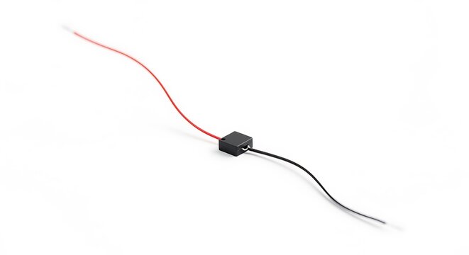 Small black electronic component with red and black wires image