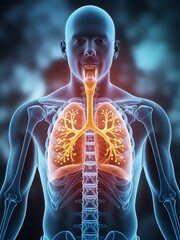 Anatomical illustration of the human respiratory system and lungs