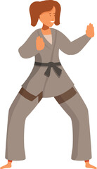 Karate practitioner performing a defensive stance, embodying discipline and focus