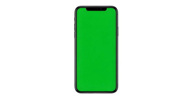 Modern smartphone with vibrant green screen ready for your custom content creation, perfect for app previews and digital displays