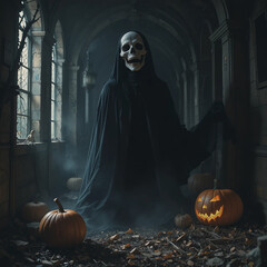 할로윈 호박과 해골 유령