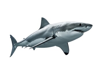Fototapeta premium Great white shark swimming isolated on white background