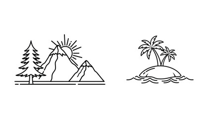 mountains  island line art vector illustration