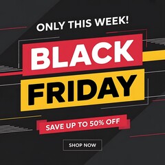 Fototapeta premium Black friday sale announcement with discount offer and shop now button