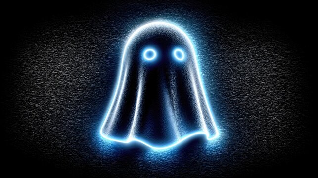 Ghostly Presence: An eerie digital rendering of a spectral ghost, illuminated with a vibrant neon glow against a dark, textured backdrop.