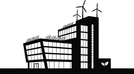 Modern Eco- Building with Wind Turbines and Solar Panels, eco-friendly, sustainable, renewable energy, green energy, building, architecture, wind turbine, solar panel, clean energy, environment, susta