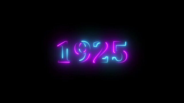 Glowing neon 1925 text with screen effects of technological failures. Concept of counting years. Past year technology concept black background