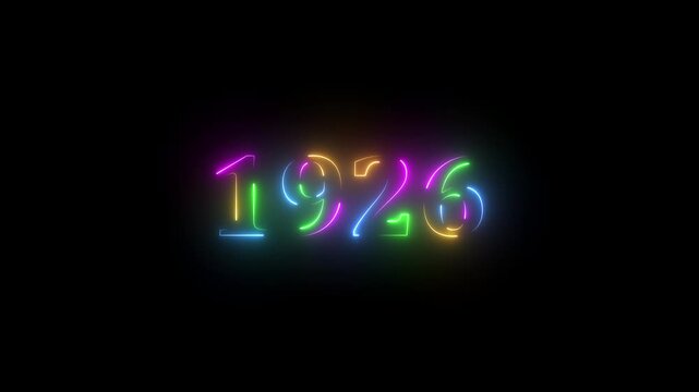 Neon text calendar 1926 Sal animation, glowing neon icon animation .Seamless looping video.