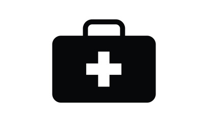 Black silhouette of a first aid kit with a white cross