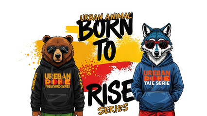 urban bear and fox cartoon characters