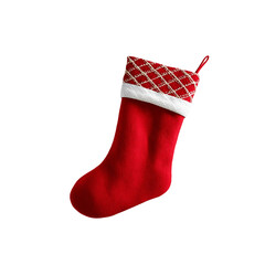 Classic red christmas stocking with tartan trim isolated for festive holiday decor