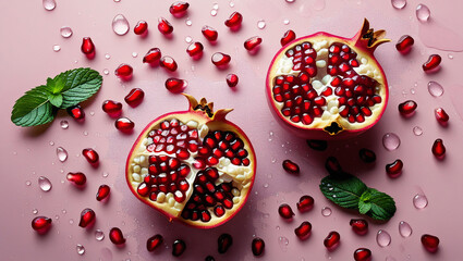 Juicy pomegranate seeds macro shot for beauty and health visuals. Great for skincare branding, antioxidant products, and organic lifestyle content.