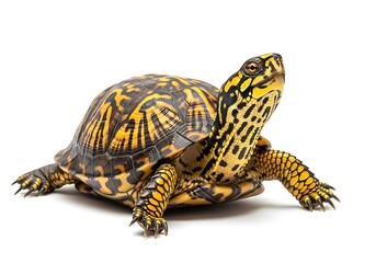 Obraz premium Yellow and black patterned turtle isolated on white background