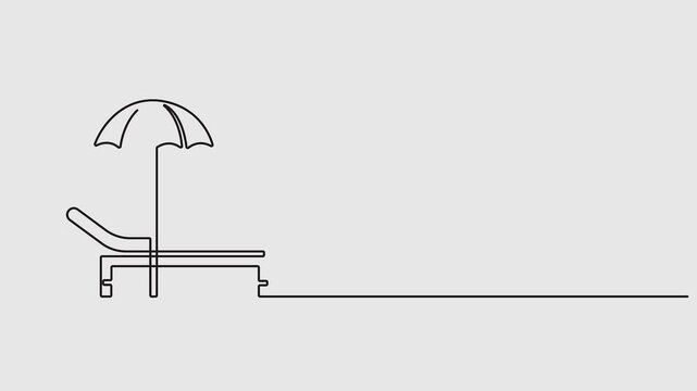 Video. Sea umbrella and chair in one continuous line drawing. Full length one line minimalistic 4K animation video