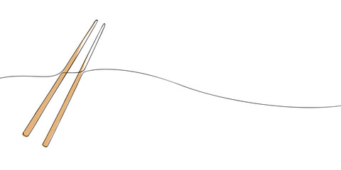 Continuous one line drawing of chopsticks. Minimal vector illustration for Asian cuisine, food culture, restaurant, sushi, or dining concept design and print template.
