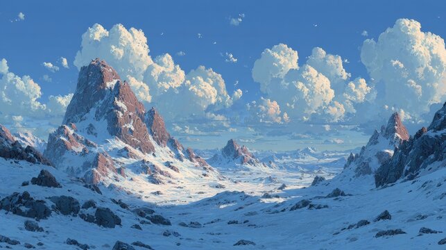 A chilling Anime background or wallpaper of a frozen wasteland jagged ice spikes jutting from endless snow plains