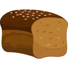 Whole Grain Bread Loaf with Seeds on Top Cut Slice Visible Showing Texture on Transparent Background