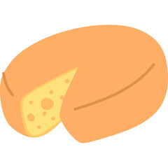 Whole Round Orange Cheese with a Slice Cut Out Revealing Yellow Interior with Holes and a Transparent Background