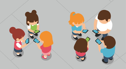 Children absorbed in mobile devices, illustrating digital distraction and modern childhood engagement with technology