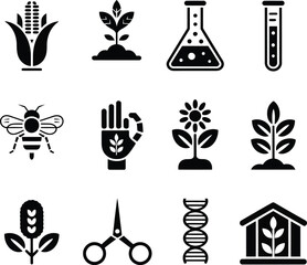 Corn plant bee flask test tube robot hand flower DNA scissors greenhouse