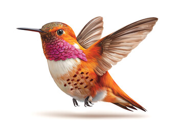 Fototapeta premium Colorful hummingbird illustration perched, detailed watercolor feather textures.