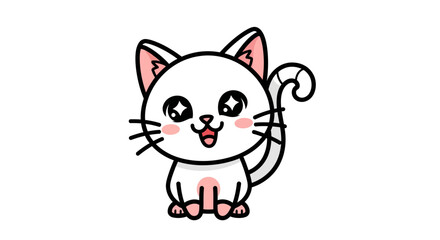 Adorable cartoon white kitten with sparkling eyes and a cheerful expression, perfect for children's designs, pet-related content, or playful animal themes