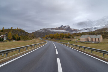 Mountain road on the Simplon Pass, Simplon Hospice, Valais, Switzerland