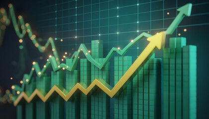 Financial Ascent: Illustrating growth, success, and the upward trajectory of financial performance with this dynamic graphic of charts and arrows.