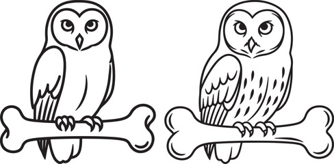 Fototapeta premium Two owls perched on a bone silhouette