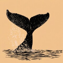 Detailed illustration of a whale's tail fluke emerging from water.