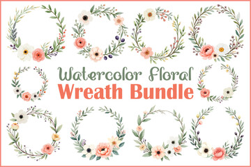 Watercolor Floral Wreath Bundle