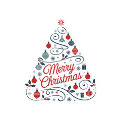 Elegant Christmas Tree Design with Ornaments and “Merry Christmas” Typography