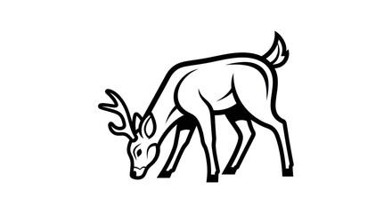 Illustration of a deer grazing with its head down.