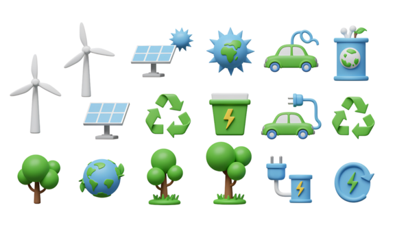 Collection of eco friendly icons and symbols for sustainability and green energy