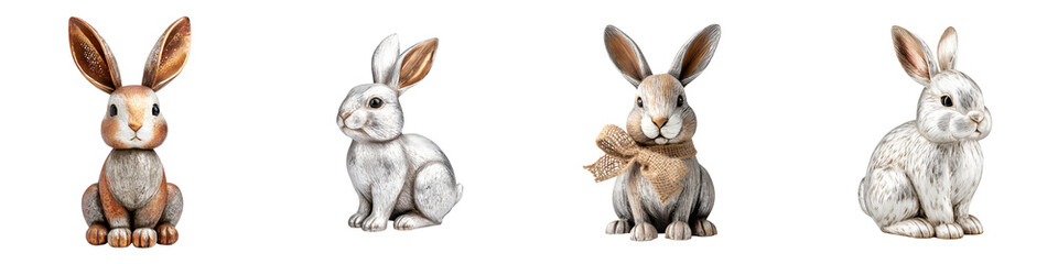 Obraz premium Watercolor Easter Bunny Set on White Background