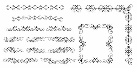 Obraz premium Collection of elegant black ornamental flourishes and decorative borders on a white background