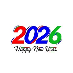Happy new year 2026 text with red, blue, and green colors