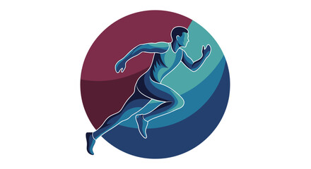 Obraz premium Illustration of a stylized runner in motion against a colorful circular background with shades of blue and purple.